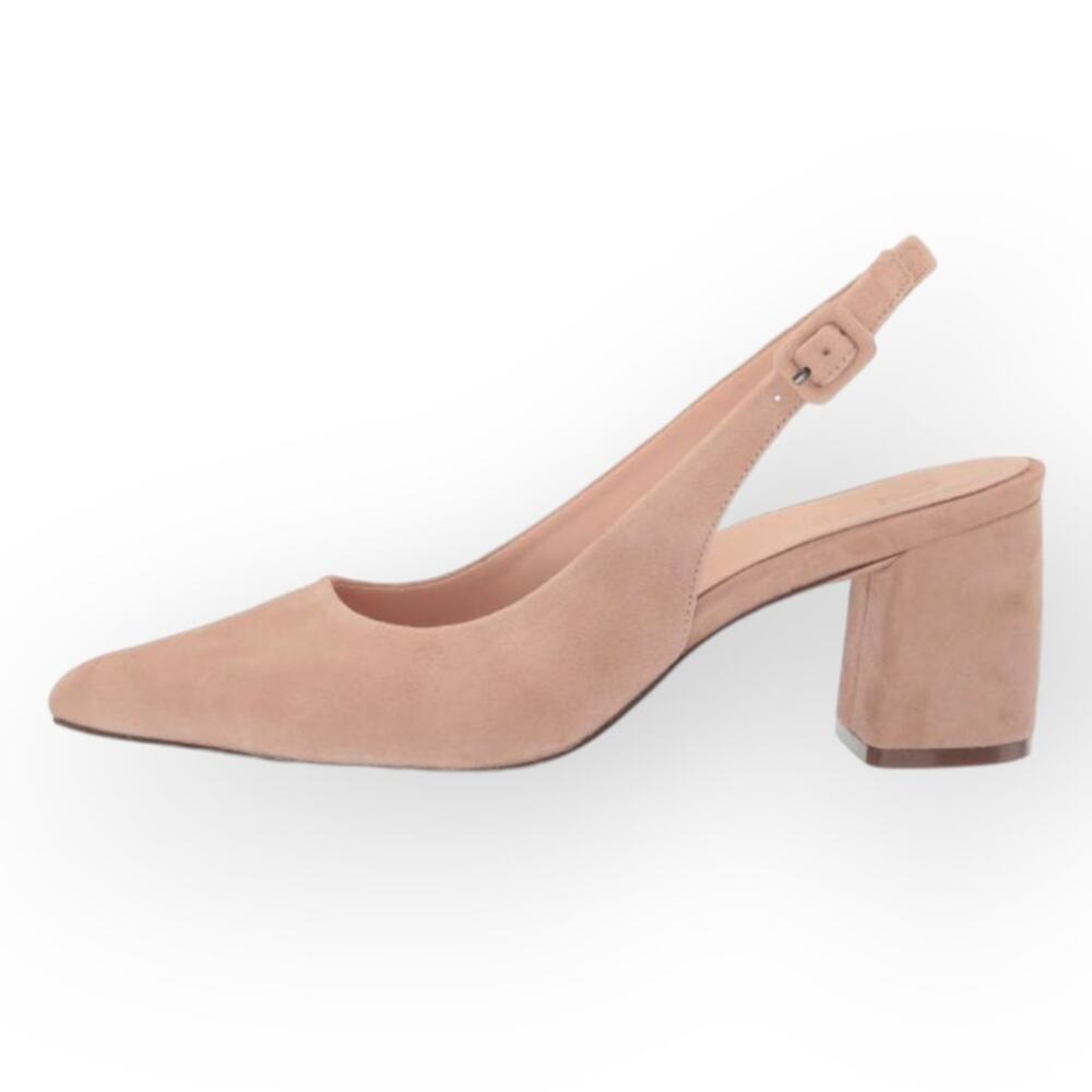 Ann Taylor Mauve Suede Pointy Toe Slingback 8.5 Block Heel Elegant Career Classy